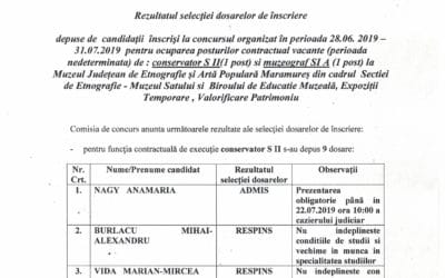 Rezulatul selecției dosarelor de înscriere