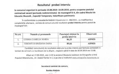 Rezultatul probei interviu – muzeograf S IA