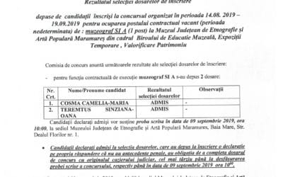 Rezultatul selecției dosarelor de înscriere