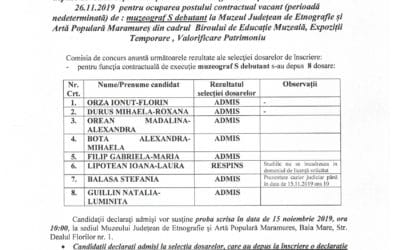 Rezultatul selecției dosarelor – Muzeograf S debutant