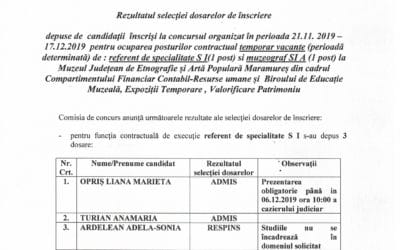 Rezultatul selecției dosarelor de înscriere