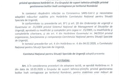 Anunț – Hotărâre CNSSU nr. 7 din 11.03.2020