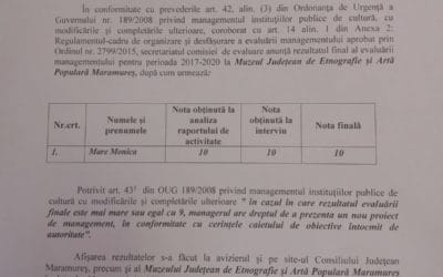Rezultatul final al evaluării managementului la MJEAPMM pentru perioada 2017-2020
