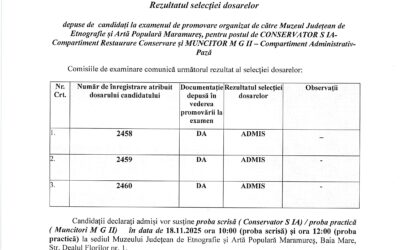 Rezultatul selecției dosarelor – promovare conservator și muncitori-13.11.2025!