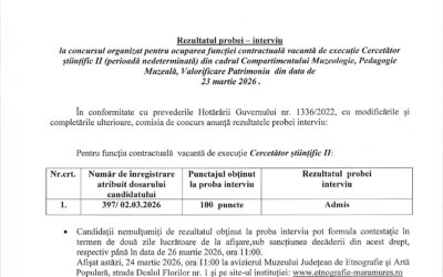 Rezultatul probei Interviu- cercetător științific II