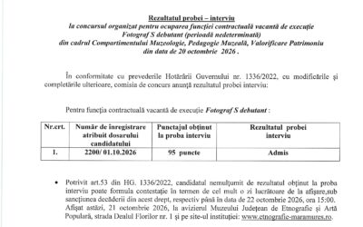 Rezultatul probei interviu la concursul fotograf S debutant 20.10.2026!